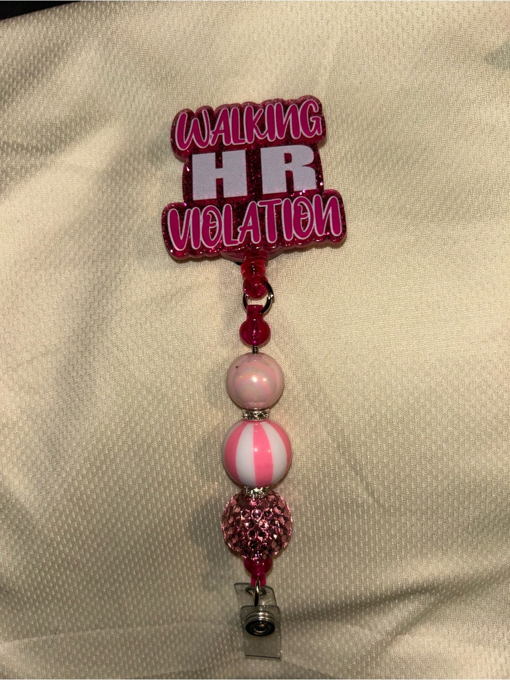 Hand Crafted Pink "Walking HR Violation" Badge Reel
